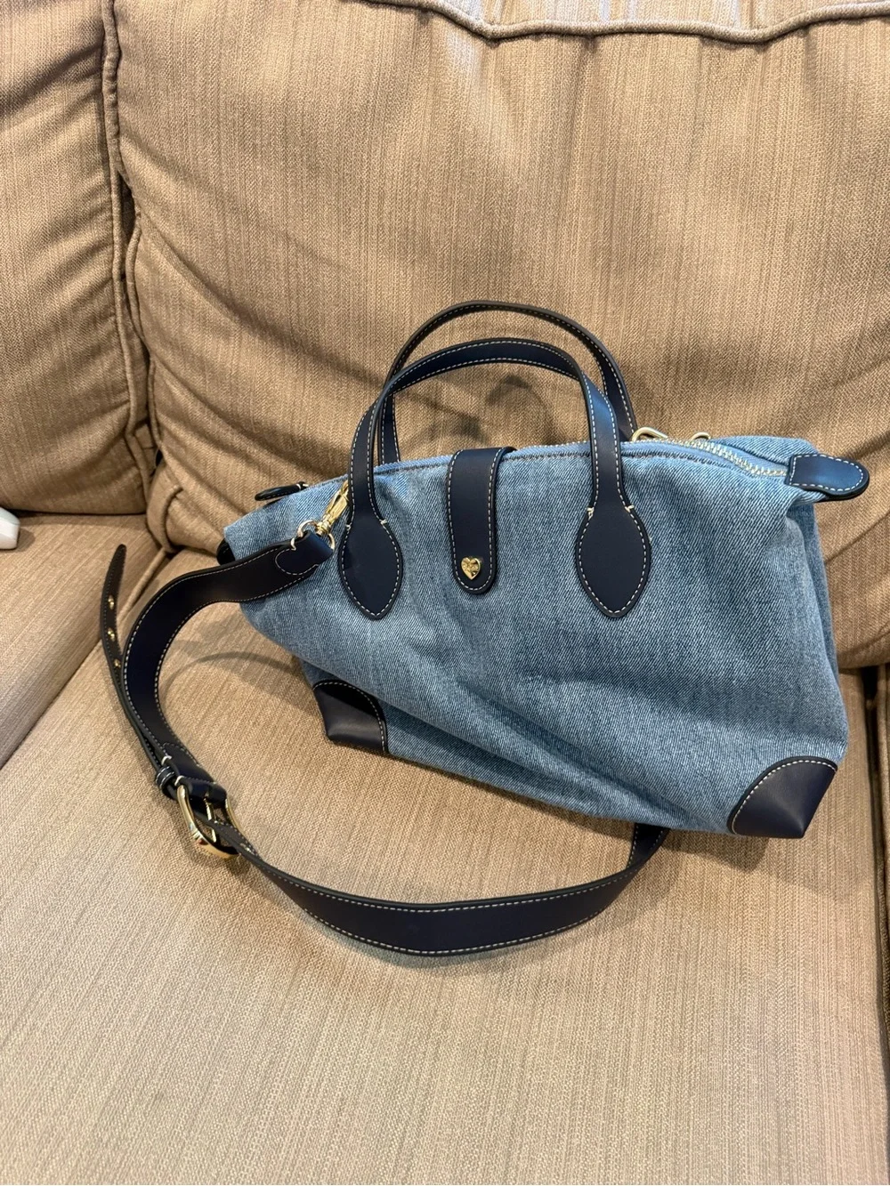 RARE Stoney Clover Lane x Parke Blue Denim Bag with Navy Vegan Leather Trim